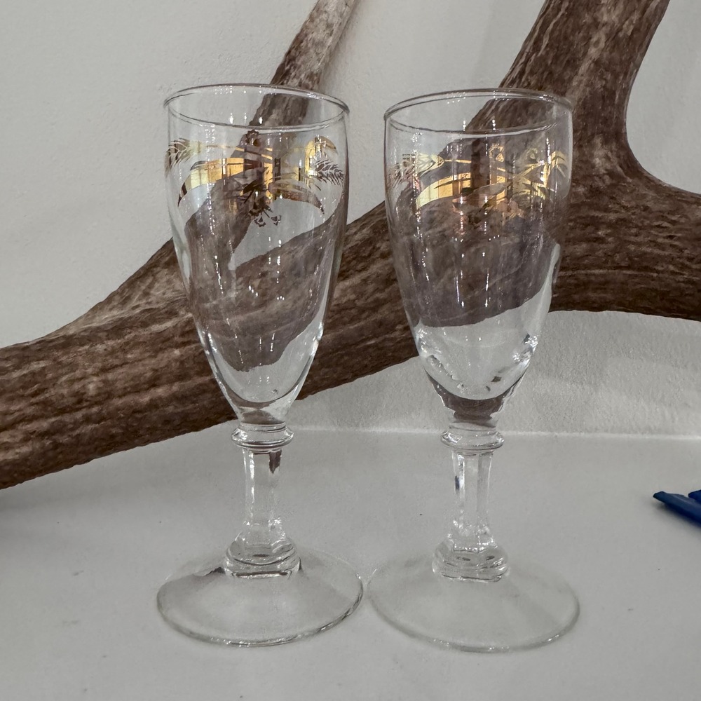Vintage Libbey Prairie Gold Leaf Wheat and Hops Glasses set of 2